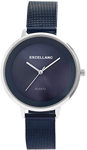Excellanc Damen-Uhr Milanaisearmband Edelstahl Hakenverschluss Quarz Analog 1300031 (dunkelblau/silberfarbig)