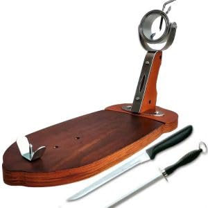 BlendNature Support à Jambon Espagnol Rotatif Professionnel avec Table de Support en Bois + Couteau de Coupe Forgé de Haute Précision