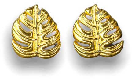 MadamLili - Monstera Gold Blatt Mini Ohrstecker - 925 Sterling Silber Vergoldet - Blätter Ohrringe Stecker - Handgefertigt - Naturschmuck Tropisch - Exklusive Schmuckbox