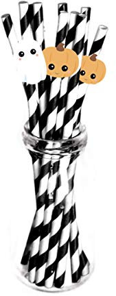 10 Pailles en carton noires et blanches sweety halloween 19,7 x 5 cm