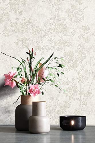 NEWROOM Tapete Creme Vliestapete Blumen - Blumentapete Floral Weiß Beige Blätter Blüten Mustertapete Modern Natur inkl. Tapezier-Ratgeber