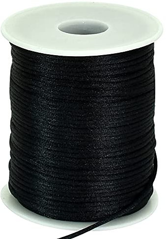 TONIFUL 2mm x 100m Nylonschnur Schwarz, Satinschnur für Armbänder, Schmuckherstellung, Rattail, Makramee, gewachste Zierkordel, Halskette, Perlenfaden, Kumihimo, chinesische Knotenkunst