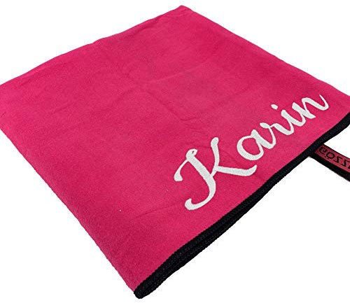 Sporthandtuch mit Name oder Wunschtext Bestickt, Mikrofaser Handtuch - ideal als Fitnesshandtuch, Badehandtuch, Reisehandtuch & Strandtuch, kompakt, leicht & schnelltrocknend, 70 x 140 cm pink