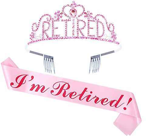 GotGala Diadem und Schärpe im Ruhestand – I'm Retirement, rosa Fleck, Schärpe, Kristallkrone, Ruhestand, Geschenk für Frauen, Ruhestand, Party-Dekorationen