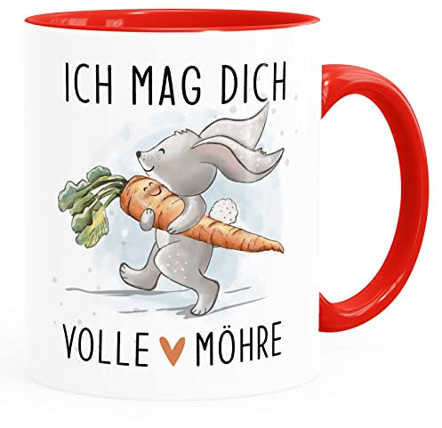 SpecialMe® Kaffee-Tasse Ich mag dich volle Möhre Hase Herz Geschenk Liebe Partner Jahrestag Valentinstag weiss-innen-rot Keramik-Tasse