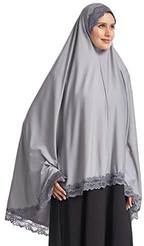 Frauen elegante Hijab Spitze Trim muslimischen islamischen Ramadan weichen leichten Hijab langen Schal,Grau