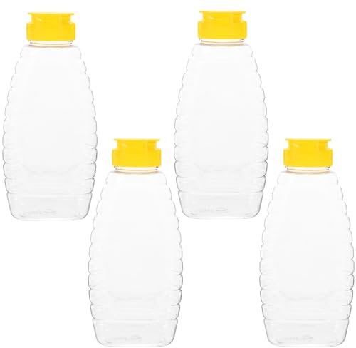 Cabilock Squeeze Lot de 4 bouteilles de miel, 500 ml, distributeur de sirop d'érable, bouteilles compressibles en plastique pour bouteilles de miel, mayo, sauce chaude, moutarde, huile d'olive