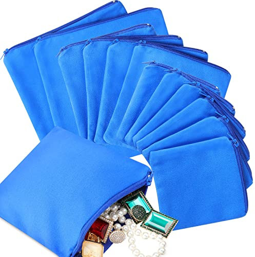 Reginary 12 Pieces Zippered Silver Jewelry Storage Bags Anti Tarnish Silver Protection Bags Jewelry Tarnish Prevention Cloth Pouches for Jewelry Necklace Bracelet Earrings(Blue)