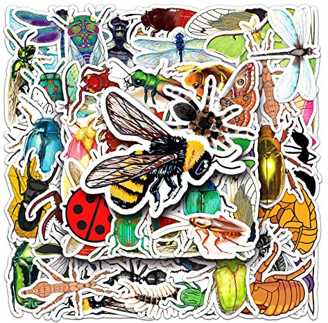 LYLSDSB 50 Stück Insekten Aufkleber Kawaii Tiere Vinyl wasserdichte Stickers für Laptop Skateboard Gepäck Scrapbooking Gitarre Fahrrad Auto Motorrad