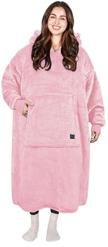 Extra Long Sherpa Hoodie Blanket Ghepard, Fluffy Oversized Cosy Blanket with Sleeves and Hood, Warm Large Hooded Blanket, Wearable Blanket as a Gift Idea for Women Men, Pink