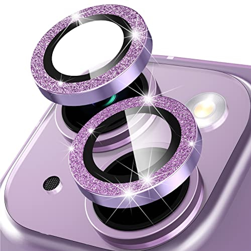 Diruite Kamera Linse Schutzfolie für iPhone 14/14 Plus Kameraschutz,HD Anti-Kratzen Glas Aluminium Rand Kamera Linse Displayschutz Camera Protector,Violett-glitzer