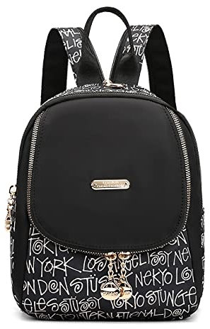 DIRRONA Damen Rucksack Klein – Leichter wasserdichter Nylon-Brusttasche Damen Anti Diebstahl, 3-in-1 Umhängetasche und Rucksack für Alltag, Reisen und Freizeit Weiße Buchstaben