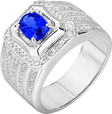 KnSam 18 Karat Au750 Weißgold Hochzeitsring Herren, Blau Saphir Trauringe 1.19ct 4 Klaue 750 Weißgold Partnerringe mit Diamant Echtgold Schmuck, Gr.58 (18.5)