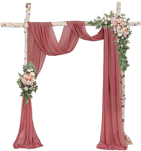 ROMANKAS Dusty Rose Wedding Arch Drapes 18ft 2 Panels Arch Draping Fabric Wedding Drapes for Arch Sheer Fabric for Draping Sheer Curtain Drapery for Birthday Party Stage Events Decorations