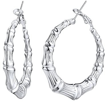ChainsHouse Boucle d'Oreille Bambou Créoles Femme Fille en Acier Inoxydable Taille 40/61/80 mm Boucles d'oreilles Créole Grande Argent/Plaqué Or/Noir