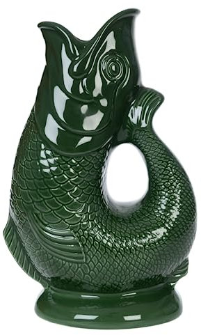 Gurgly Iconic Kingfisher Glug Jug Large 28cm 1.4L – Fish Water Jug, Decorative Fish Vase, Ornament, Carafe (Vert forêt)