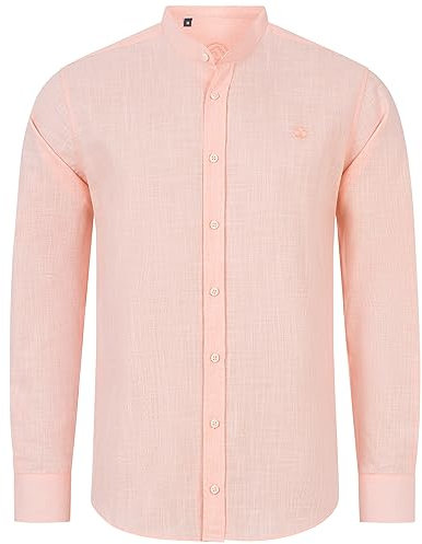 Indumentum Herren Hemd Leinen-Optik Sommer Hemd Herrenhemd Krangelos Leinenhemd Shirt Männer Hemden H-321 Rosa L