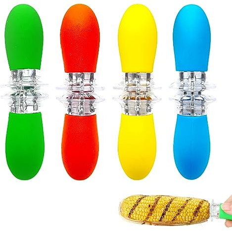 JSKWIKE 4 Pcs Pinchos para Mazorcas de Maíz Soportes de Mazorca de Maíz Brochetas de Acero Inoxidable para Maíz Pinchos para Asar A la Parrilla Comida Tenedor de Fruta para Barbacoa Cocina Fiesta