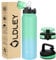 OLDLEY Stainless Steel Water Bottle with Straw 1L Vaccum Insulated Large Drink Flask Metal Water Bottles 1 Litre Leakproof Keep Drinks Hot Cold for Sports Gym with Different Lids(Leaf Blue, 3 Lids)