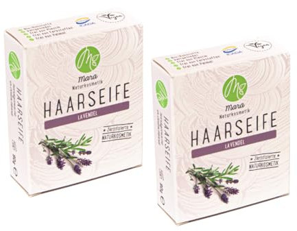 Mara Naturkosmetik - Feste Haarseife Lavendel – Pflegende Wellness Reinigung ohne Palmöl für Frauen & Männer – Naturseife - Nachhaltig, vegan, bio, umweltfreundlich, handgemacht & zertifiziert 2x90g