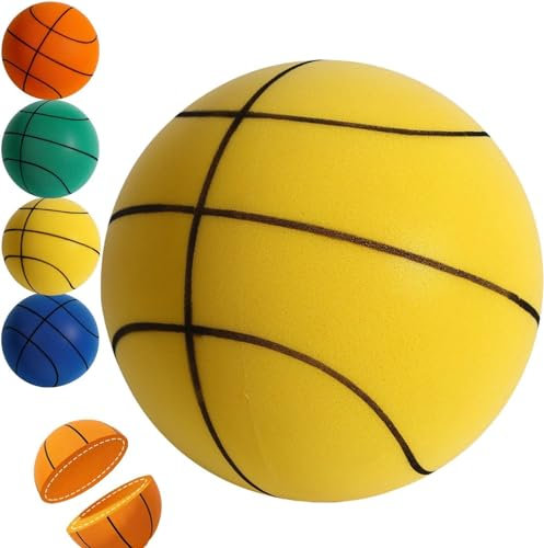 RuiDay Lautloser Basketball,Silent Basketball Dribbling Indoor,Trainings Basketball,Unbeschichteter Trainingsschaumball Mit Hoher Dichte,Leiser Ball Für Indoor-Aktivitäten (24CM, Gelb)