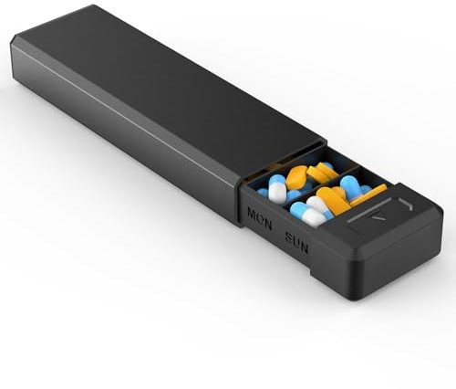 HEIYING Tablettenbox 7 Tage Reise Aluminiumlegierung Pillendose,Tragbare 7 Fächer wöchentlich Metall Medikamentenbox zu halten Vitamin, Medizin, Ergänzungen.