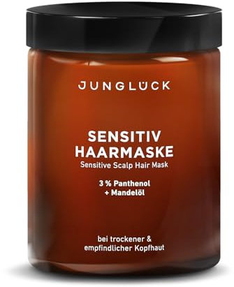 JUNGLÜCK Sensitiv Haarmaske - Vegan | Ohne Silikone - Natürliche Haarpflege beruhigt empfindliche Kopfhaut, repaiert und schützt das Haar ohne auszutrocknen | Haar Kur mit BIO Mandelöl & Pathenol
