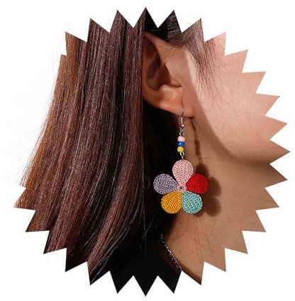 Inilbran Boho Handgeflochtene Blume Ohrringe - Vintage Rattan Regenbogen Design, Handgemachtes Baumeln Schmuck für Frauen und Mädchen