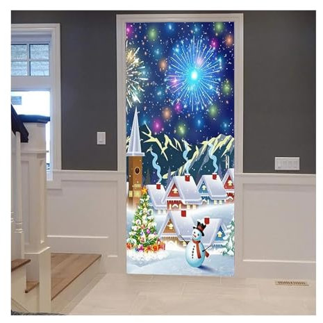 Türaufkleber Türtapete Türbilder Türposter Tapete Weihnachtsglocken Wandbild Frohes Neues Jahr Festival Thema Aufkleber Wohnzimmer Dekor Frohe Weihnachten Türaufkleber(P,77x200cm)