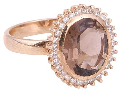 Smoky Quartz & Cubic Zirconia Ring, Rose GOld Plated 925 Sterling Silver Ring, Size 8 USA