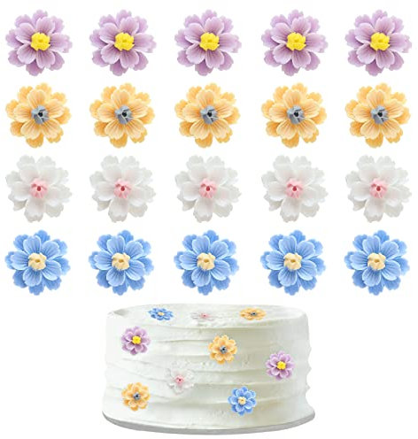 Blumomon 20 Pcs Flower Cupcake Toppers Bridal Engagement Baby Shower Birthday Party Cupcake Decorations Picks Anniversary Party Decorations Supplies（inedible）