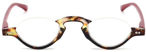 ABETOS Half Frame Reading Glasses Blue Light Blocking Computer Readers Men Women Fashion Small Retro Half Moon Lens Spring Hinge Lightweight Eyeglasses, Tortoiseshell&Red 1.0