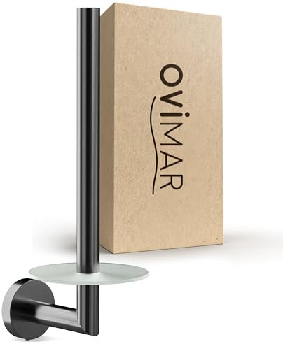 ovimar Ersatzrollenhalter Sentraltind Gunmetal zum Bohren | aus Edelstahl und Glas | Toilettenpapier Rollen Aufbewahrung zum Bohren | bis zu 2 Rollen | auch als Küchenrollenhalter