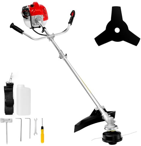 52cc Petrol Strimmer Grass Trimmer with 3T Blade, Split Shaft 38cm Cutting Width Powerful Garden Strimmer, 2-stroke Engine, Great Outdoor Garden Strimmer