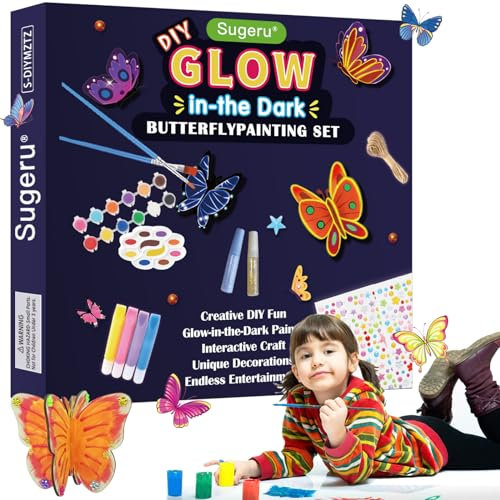Sugeru 3D Nachtleuchtend Schmetterling Holz Bastelset für Kinder-24 Stück,Holz basteln kinder ab 4 5 6 jahre | Malen und Basteln Sie Ihre Eigenen Schmetterlinge aus Holz,Basteln Geschenk