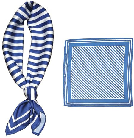 GIMIRO Männer simulierte Seidenschal 53x53cm Vintage Schal kleiner quadratischer Britischer Stil Cashew Blume Schal (2# Blue Stripes)