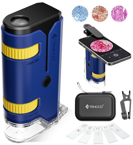 Mini Microscope de Poche 100x-250x pour Enfants Adultes, Microscope Portatif Main, Miniscope Portable pour Enfants Adultes, Scientifique Education, Bleu