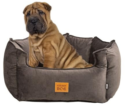 GoldenDog Hundebett Hunde Hundekorb Waschbar Hundekörbchen Flauschig Hundematratze mit Erhöhte Ränder Weiches Hundesofa für Hunde,Katze SAMT-Krone LUX KRONENSAMT LUX Grau