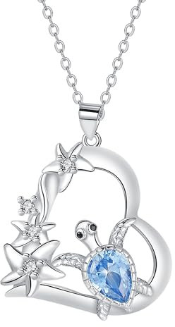 Hifeeled Schildkröte Kette Damen 925 Sterling Silber Halskette mit Herz Anhänger für Frauen Original Schmuck Geschenke