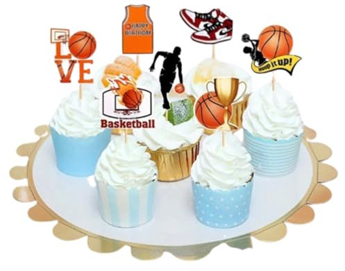 Packung mit 24 glitzernden Basketball-Tortenaufsätzen, Kuchen für den ersten Jahrestag, Kinder, 1. Geburtstagsparty, Tortendekorationen Zubehör