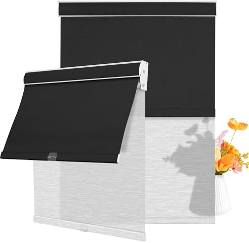 BERISSA Cordless Dual Roller Shades with Cassette Valance,Double Window Shades Blackout and Light Filtering Blinds,Day and Night Roller Blinds for Home Office Door.Custom Sizes and Fabric