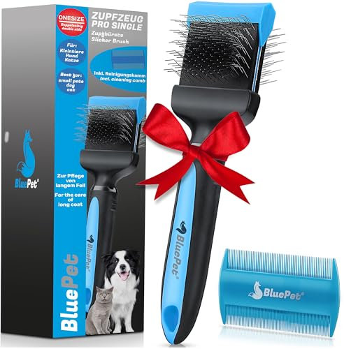 BluePet ZupfZeug Pro Professionelle Hundebürste Langhaar, Flexible Zupfbürste für Hunde & Katzen I Entfernt sanft Unterwolle, Verfilzungen & Knoten