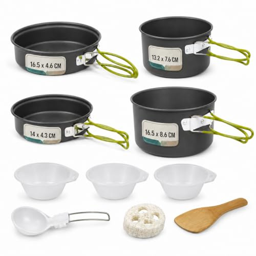 Leisurewize - 10 Piece Camping Cookware Set – Portable Outdoor Cooking Set with Frying Pans, Bowls, Utensils & Carry Bag, Lightweight and Compact for Hiking, Camping & Picnics