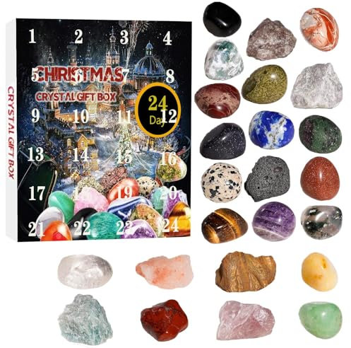 Crystal 2024 – Natürlicher Kristall-Countdown-Kalender 2024, Feiertag, Sammlerstück, Edelsteine für Tischdekoration
