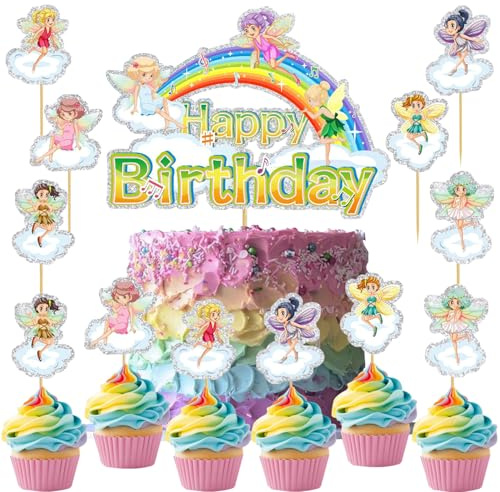 Fee Cake Topper 13 Stück Huaxintoys Fee Kuchen Topper Picks Mädchen Kuchen Topper Dekoration Feen Geburtstag Kuchen Topper für Kinder Mädchen Geburtstagsdeko