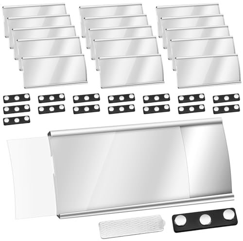 15 Stück Aluminium Namensschilder mit Doppelmagnet, 75x32mm Namensschilder für Kleidung, Transparent Kleidung Namensschilder, modisch gewölbt, Namensetiketten Magnetisch für Konferenzen