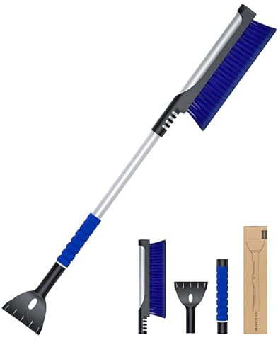 Eiskratzer Auto mit Besen 92cm Schneebesen Auto Ausziehbar mit Große Kante Borsten & Ergonomischer Anti-Rutsch-Griff, Stabiler Scheibenkratzer Auto Schneebesen Auto Eiskratzer mit Besen Auto Schnee