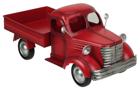 Pot de fleurs vintage en métal rouge en forme de camion – Décoration rustique pour intérieur et extérieur, 35,6 cm d'inspiration nostalgique de la ferme, parfait pour les jardins, les cuisines et les