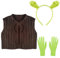 Monster Ohren Haarreif Damen Herren Braune Weste Grüne Kurze Handschuhe Monster Grün Oger Kostüm-Zubehör Haarschmuck Haarreif Fasching Karneval Erwachsene Kinder Cosplay Accessoires