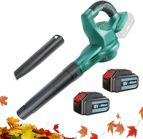 18V Cordless Leaf Blower with 2Pcs 5500mAh Battery, 30000RPM 500W Electric Garden Blowers for Makita, Battery Powered Leaf Blower for Leaf Snow Dust Blowing